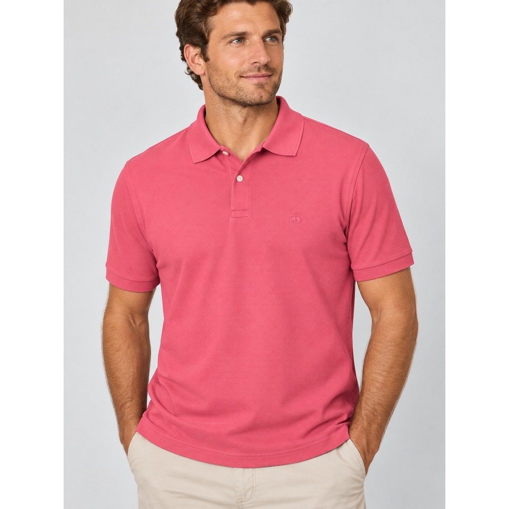 Brooks Brothers Mens Salmon Pink Pique Cotton Short Sleeve Polo Shirt Size Small